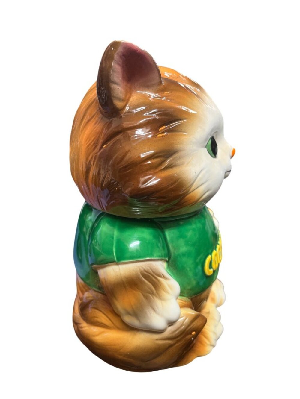 Japan Made vintage 50's brown green cat kitten 10"x7"x5" cooke jar SKU 10-238 - Picture 7 of 16
